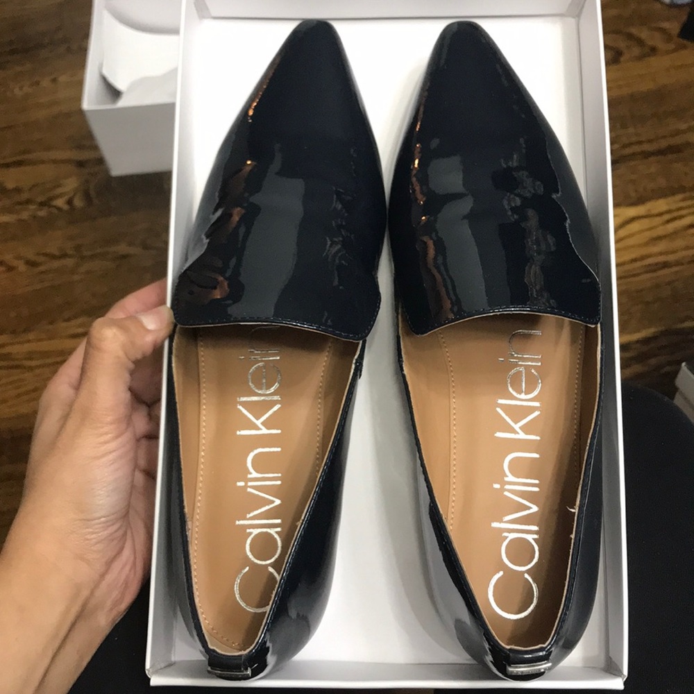 Calvin Klein Elin Pointy Toe Loafer Smoking flat.